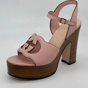 Gucci Cutout Interlocking GG Monogram Leather Platform Heels Sandals Shoes $1050